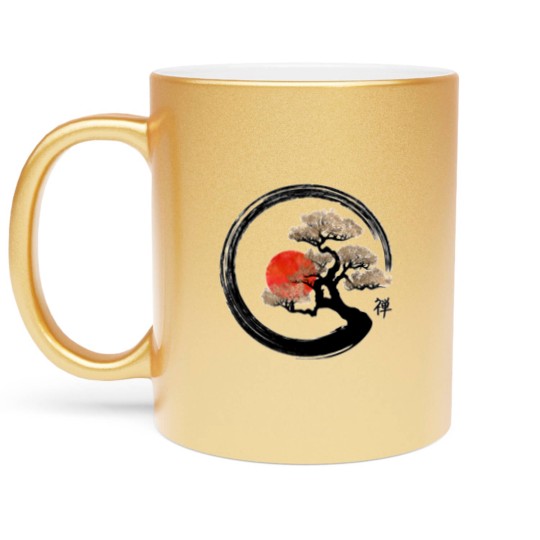 Discover Enso Zen Circle and Bonsai Tree Metallic Mugs