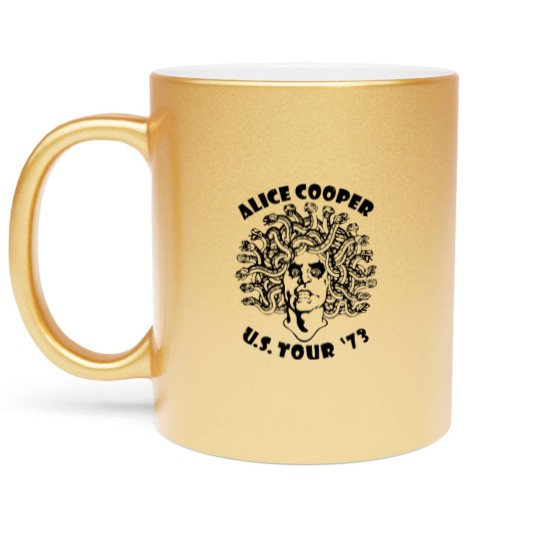 Discover Alice Cooper Men's Metallic Mugs, Medusa USA Tour 1973 Cover White Graphic Metallic Mugs