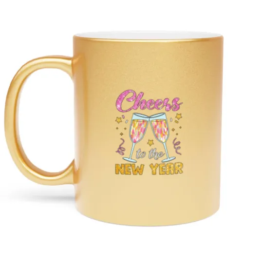 Discover New Year 2025 Metallic Mugs, Cheers to the New Year, Retro New Years Metallic Mugs