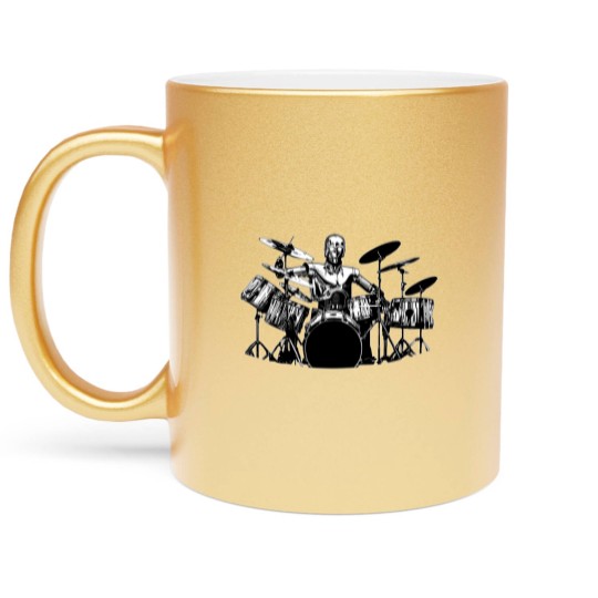 Discover C3PO Drum Metallic Mugs Robot Playing Cool Drum Kit Metallic Mugs Funny