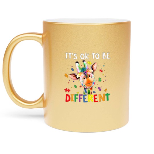 Discover Autism Awareness Cute Giraffe Animal It's Ok To Be Metallic Mugs