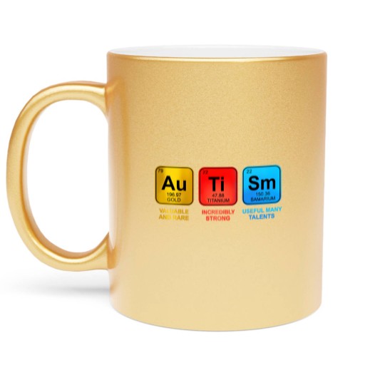 Discover Autism Awareness Women Men Kids Elements Periodic Table ASD Metallic Mugs