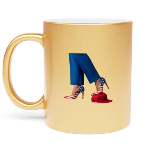 Discover Kamala Harris Metallic Mugs, Kamala Harris With High Heels Stepping On Red Hat