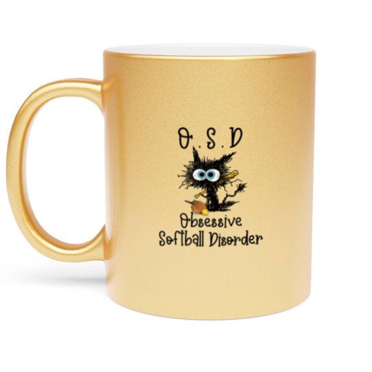 Discover Funny Black Cat Softball - O.S.D Obsessive Softbal Metallic Mugs