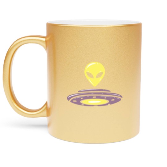 Discover Alien UFO motif alien head saucer design Metallic Mugs