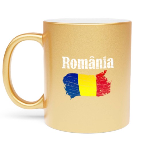 Discover Romania Romanian Flag Vintage Graphic Romania Love Metallic Mugs