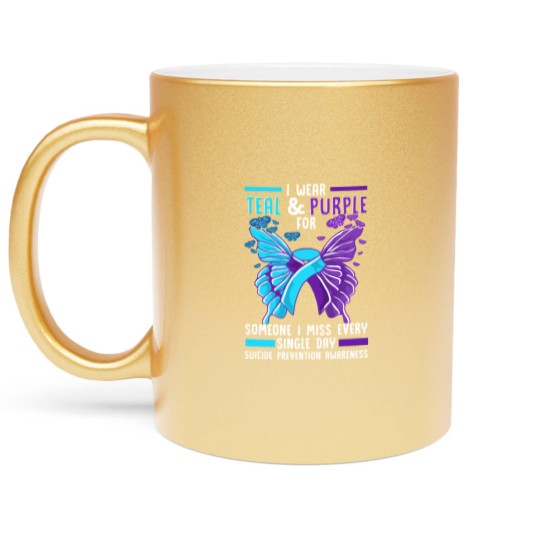 Discover Teal And Purple Ribbon Suicide Prevention Awarenes Metallic Mugs