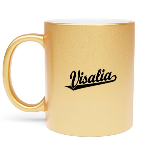 Discover Visalia script logo in black Metallic Mugs