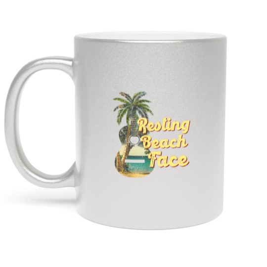 Discover Resting Beach Face Metallic Mugs Guitar Coconut Tree Tropical