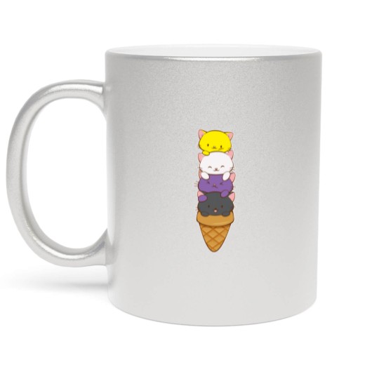 Discover Nonbinary Pride Flag Metallic Mugs Non-binary Pride Flag Kawaii Cat Ice Cream Cone Nonbinary