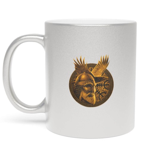 Discover Norse God ODIN & Huginn Raven Men's Metallic Mugs