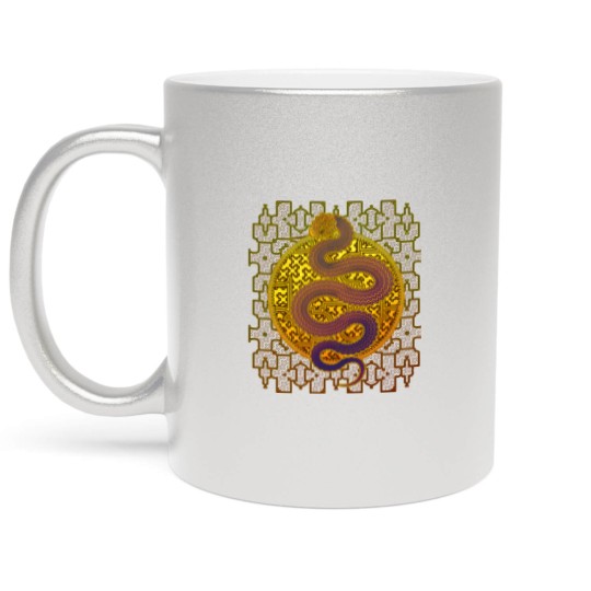 Discover Cosmic Serpent, Kene Anaconda Shipibo Pattern Metallic Mugs