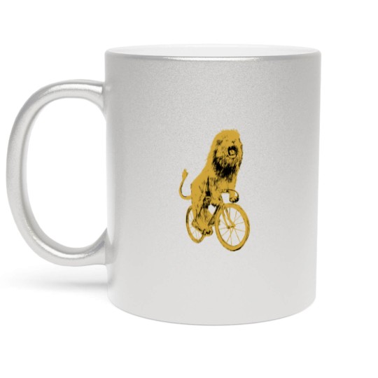 Discover Bicycling Lion Metallic Mugs - Screen Printed Unisex Metallic Mugs, Lion Metallic Mugs, Lion Lovers, Bike Metallic Mugs, Alternative Apparel, Dark Cycle Clothing