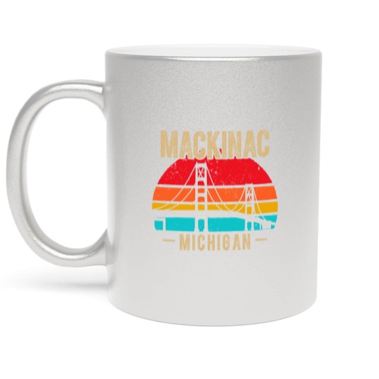Discover mackinac bridge mackinaw retro vintage michigan souvenir Metallic Mugs
