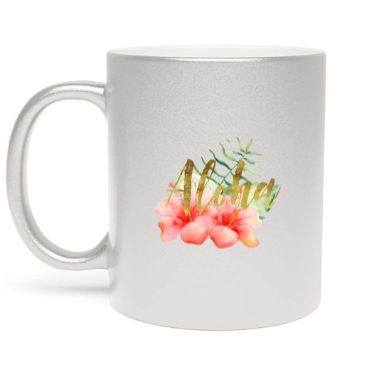 Discover Tropical Leaves Hibiscus Floral Watercolor Aloha Metallic Mugs