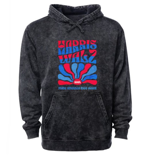 Discover Harris Walz 2024 Vintage Boho Groovy Retro red Blue Kamala Harris 2024 - Harris Walz 2024 - Mineral Wash Hoodies