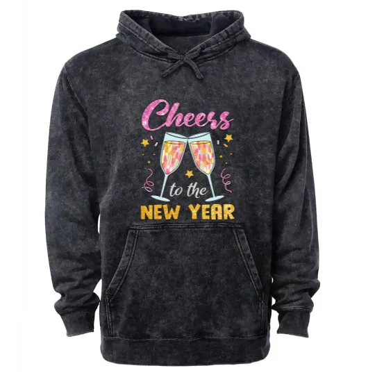 Discover New Year 2025 Mineral Wash Hoodies, Cheers to the New Year, Retro New Years Mineral Wash Hoodies