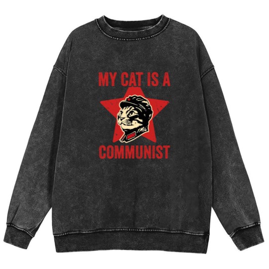 Discover My Cat Is A Communist Vintage Funny Cat Lover Sayi Mineral Wash Sweatshirts