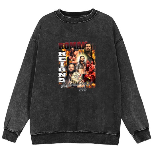 Discover Roman Reigns Acknowledge Me Unisex Softstyle Mineral Wash Sweatshirts, Roman Reigns Unisex Mineral Wash Sweatshirts