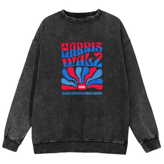 Discover Harris Walz 2024 Vintage Boho Groovy Retro red Blue Kamala Harris 2024 - Harris Walz 2024 - Mineral Wash Sweatshirts