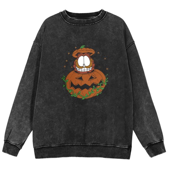 Discover Halloween Garfield Pumpkin Mineral Wash Sweatshirts, Halloween Pumpkin Garfield Cat Mineral Wash Sweatshirts