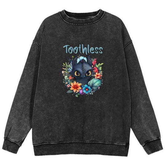 Discover Disneyyy How To Train Your Dragon Toothless Floral Mineral Wash Sweatshirts, Disneyyy Mineral Wash Sweatshirts