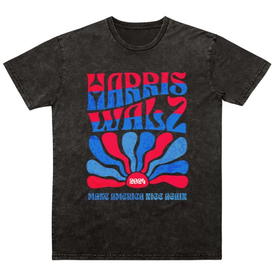 Discover Harris Walz 2024 Vintage Boho Groovy Retro red Blue Kamala Harris 2024 - Harris Walz 2024 - Mineral Wash T Shirts