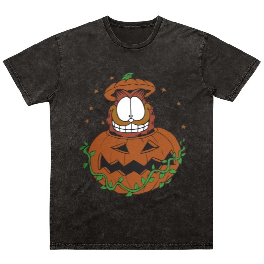 Discover Halloween Garfield Pumpkin Mineral Wash T Shirts, Halloween Pumpkin Garfield Cat Mineral Wash T Shirts
