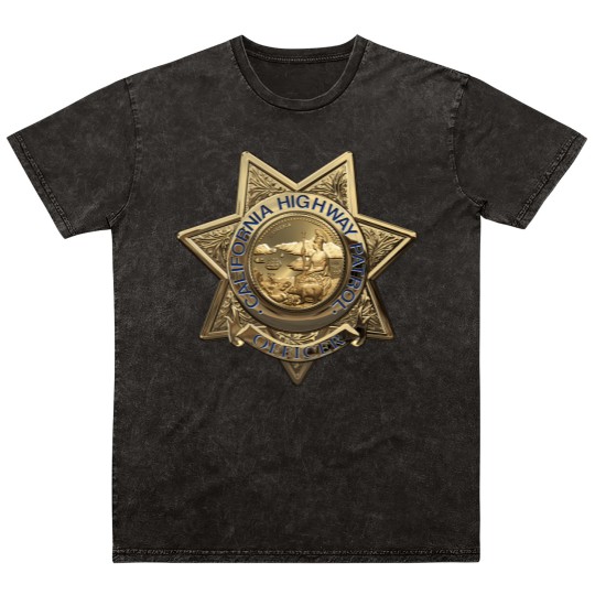 Discover California Highway Patrol - Chp Police Officer Badge Over White Leather 1812 Mineral Wash T Shirts