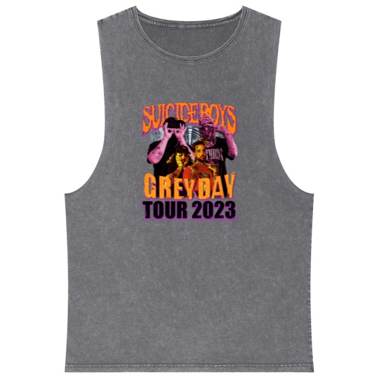 Discover Suicideboys Rap Mineral Wash Tank Tops, Grey Day 2023 World Tour Vintage 90s