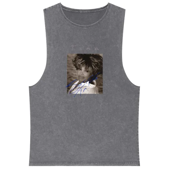 Discover Retro Signature Tina Turner Mineral Wash Tank Tops Short Sleeve Unisex Mineral Wash Tank Tops Mineral Wash Tank Tops For Men Women