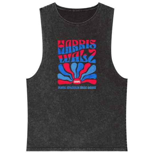 Discover Harris Walz 2024 Vintage Boho Groovy Retro red Blue Kamala Harris 2024 - Harris Walz 2024 - Mineral Wash Tank Tops