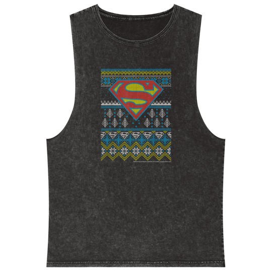 Discover DC Comics Christmas Superman Ugly Sweater Style Mineral Wash Tank Tops