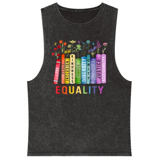 Discover Equal Rights Book Flower Equality Peace Love Kindness Book Mineral Wash Tank Tops