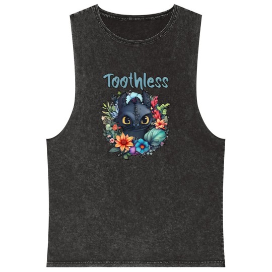 Discover Disneyyy How To Train Your Dragon Toothless Floral Mineral Wash Tank Tops, Disneyyy Mineral Wash Tank Tops