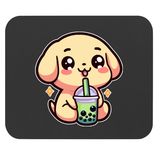 Discover Cute Golden Retriever Puppy Drinking Boba Tea Mouse Pad