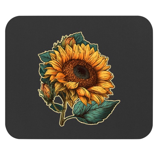 Discover Sunflower Flower Emblem Floral Plant Art Painting Style Mouse Pads