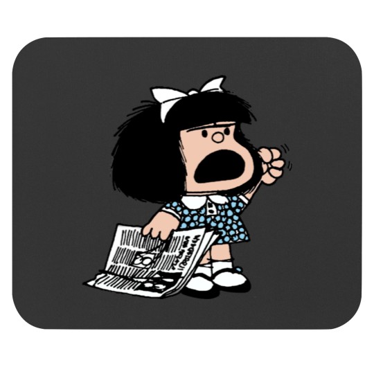Discover Angry Mafalda with newspaper and fist raised cartoon quino argentina Mouse Pads