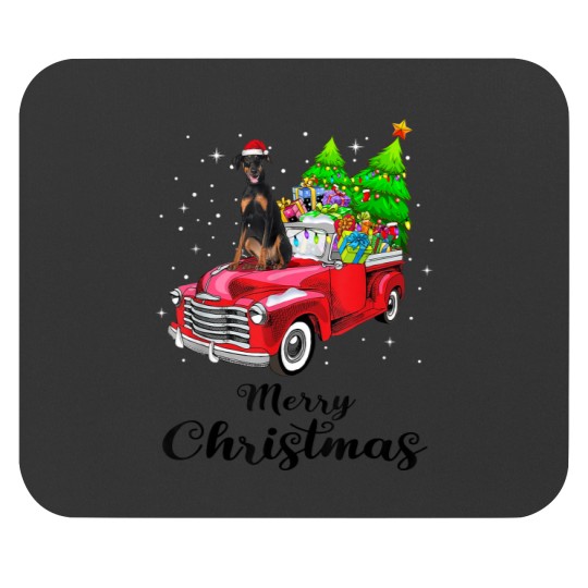 Discover Doberman Pinscher Ride Red Truck Christmas Pajama Mouse Pads