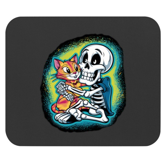 Discover HALLUAN-skeleton hugging cat hoddie design digital art Mouse Pads