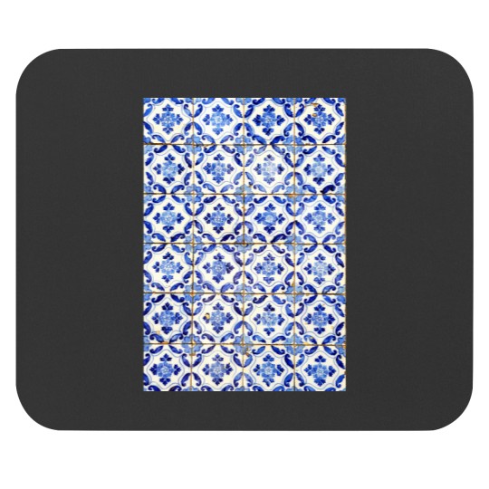 Discover Portuguese tiles. Blue flowers and leaves Long Mouse Pads