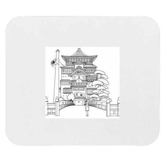 Discover Spirited Away Bathhouse with Chihiro but a simple line drawing Classic Mouse Pads