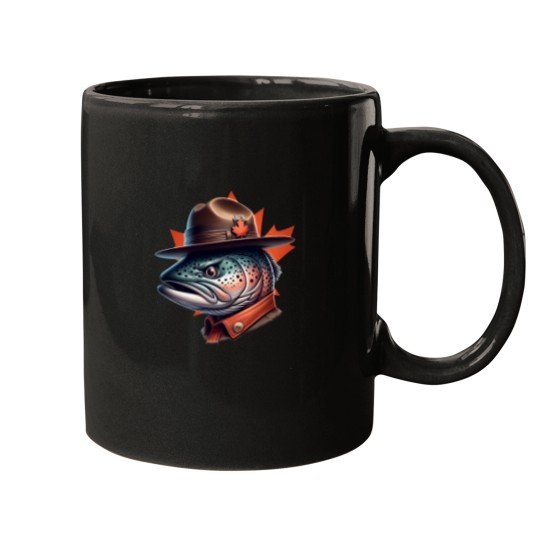 Discover Canadian Mountie Salmon Illustration Premium Mugs