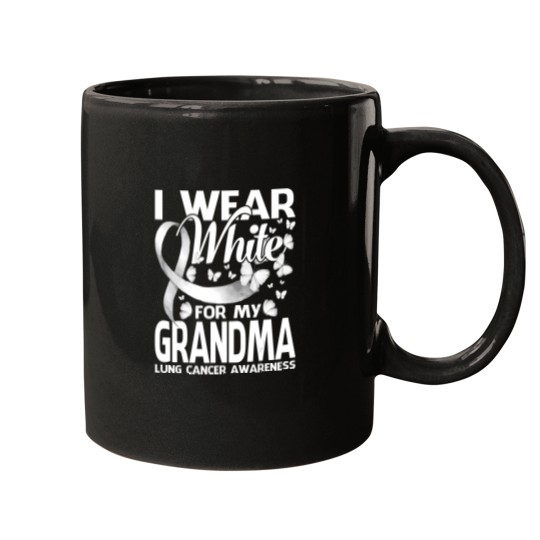 Discover i wear white for my grandma lung cancer awareness butterfly Mugs