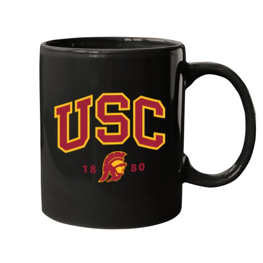 Discover usc curved block logo with cardinal gold trojan 1880 sweat Mugs