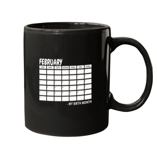 Discover Birth Month - February Black Mugs