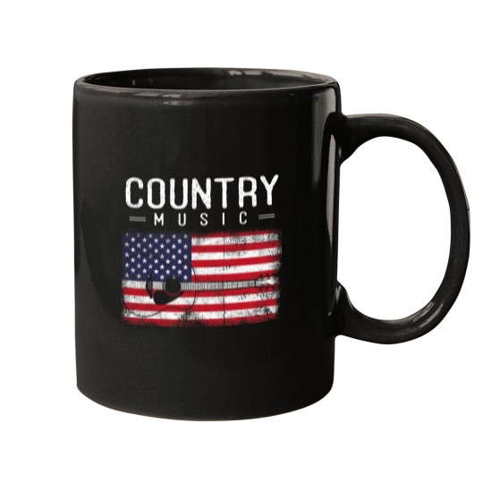 Discover Country Music Vintage Guitar American Flag 21 Mugs