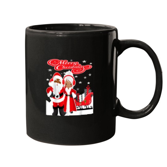 Discover Merry Christmas Santa Claus Mrs Claus African American Mugs