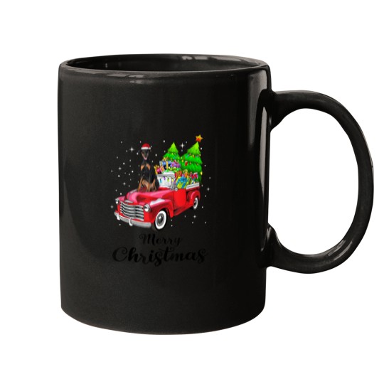 Discover Doberman Pinscher Ride Red Truck Christmas Pajama Mugs