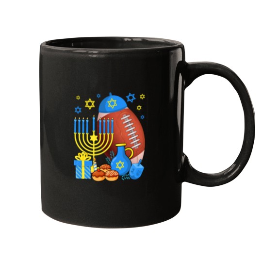 Discover Football Gift Funny Jewish Football Ball Menorah Happy Hanukkah Chanukah529 Mugs